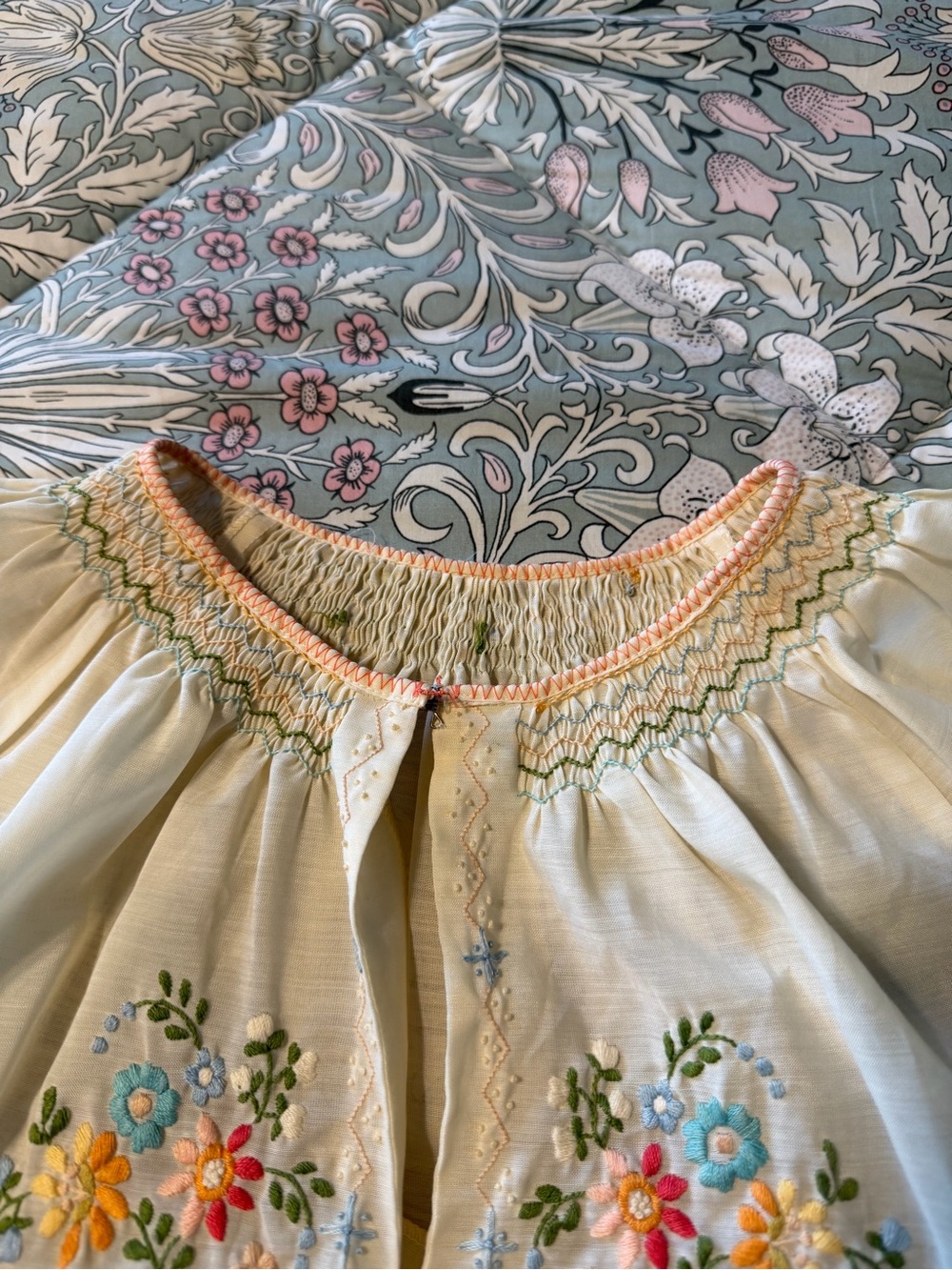 Handmade vintage Embroidered Ivory Peasant Blouse with Pastel Floral Detail - Picture 3 of 8